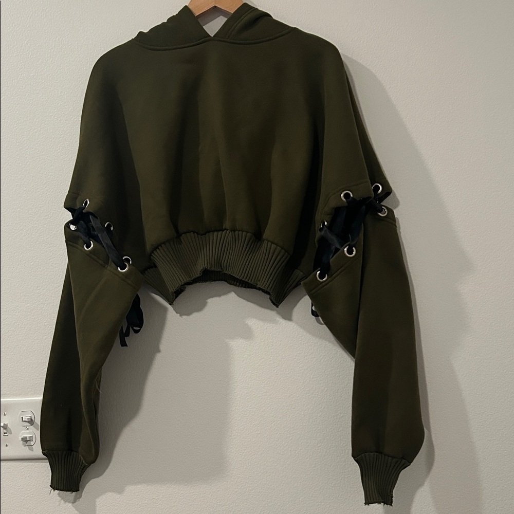 Dolls Kill Olive Green Lace-Up Hoodie